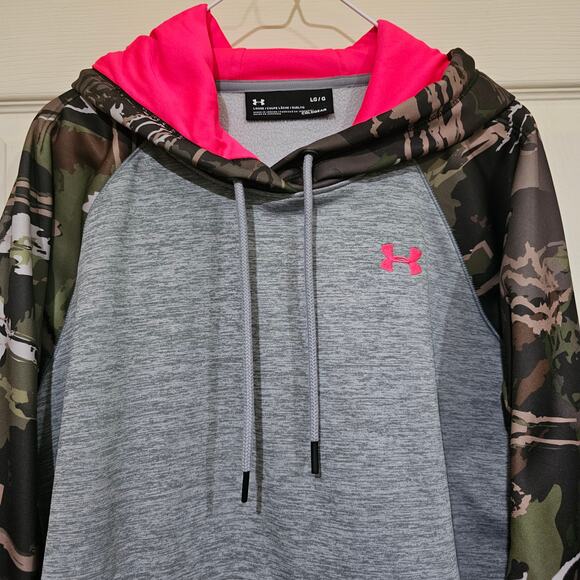 Under Armour Women's Gray Camo Hoodie Pullover with Kangaroo Pockets Size LG - Picture 3 of 5